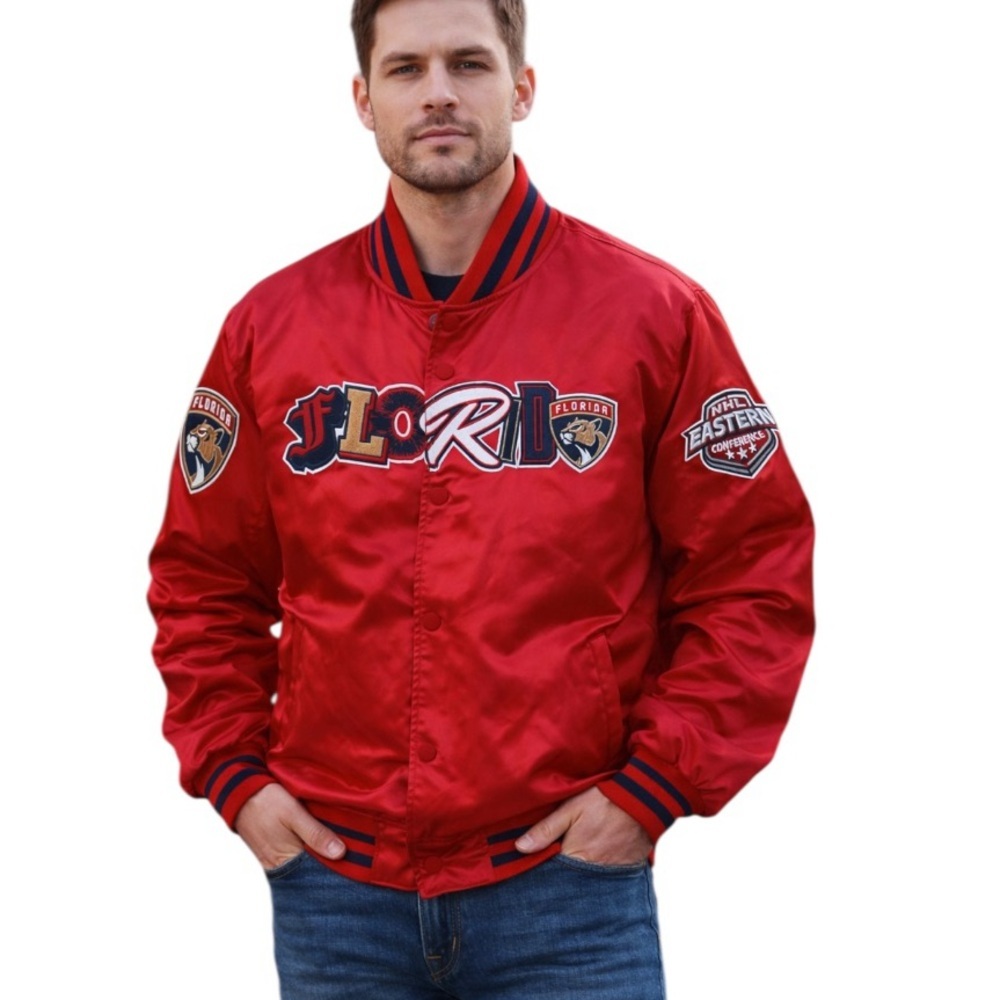 NWT Pro Standard Florida Panthers Hockey NHL Classic Rib Satin Jacket Red Size L